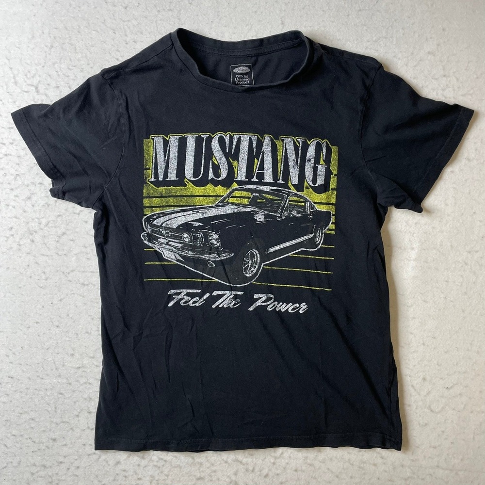 Ford Mustang Feel The Power Graphic T-Shirt Mens Small Black Short Sleeve Tee